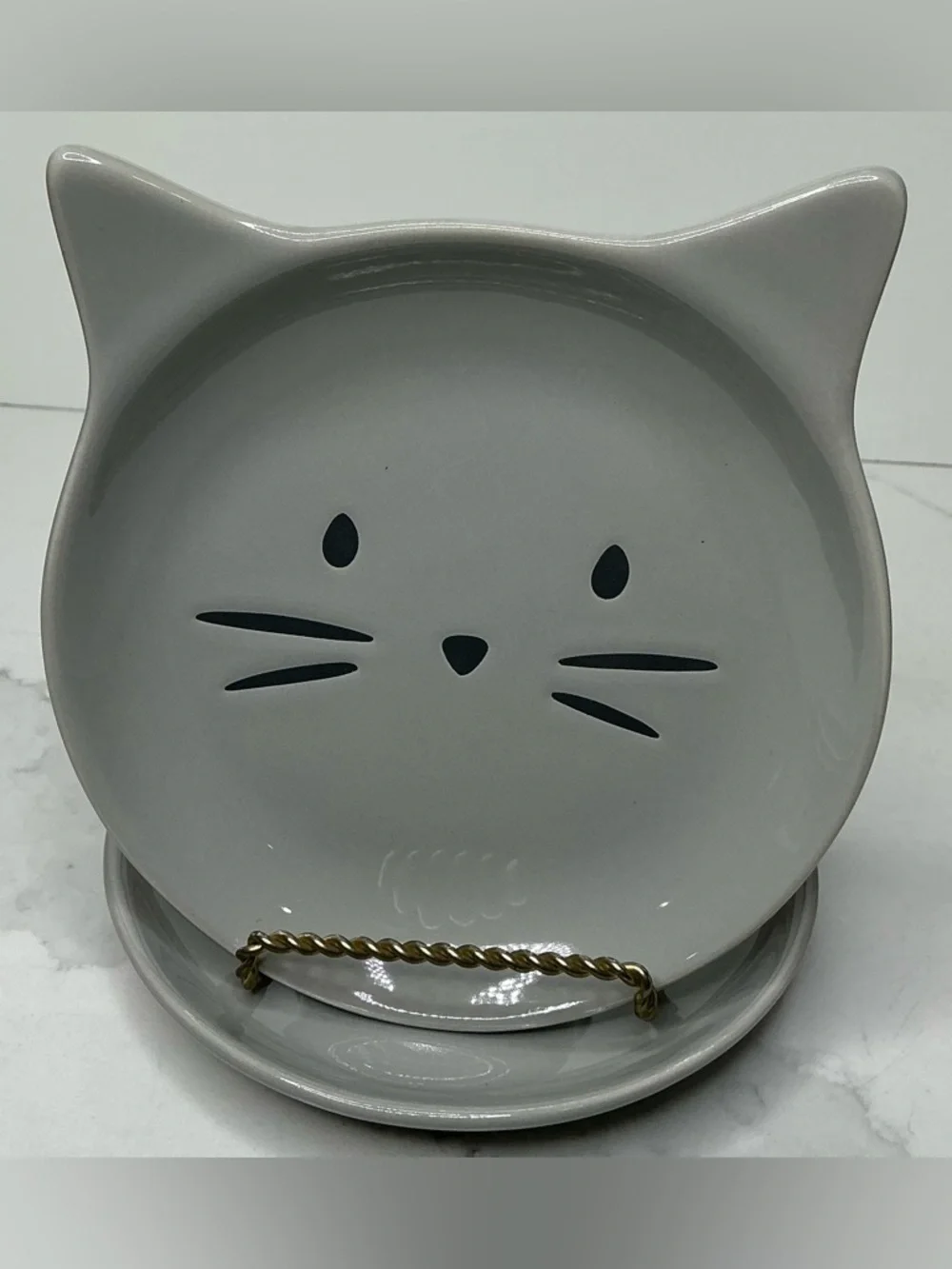 2 Signature Ceramic Bowl Cat Face Shaped Trinket Dish Gray New